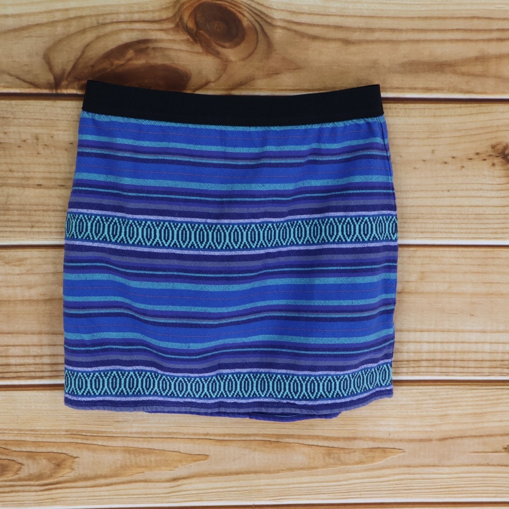 American Eagle Outfitters Short Pencil Skirt Womens 0 Blue Striped Elastic Waist